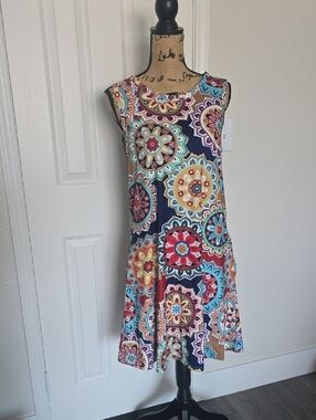 Cherfly Sleeveless Multicolor Medallion Print A-Line Dress
